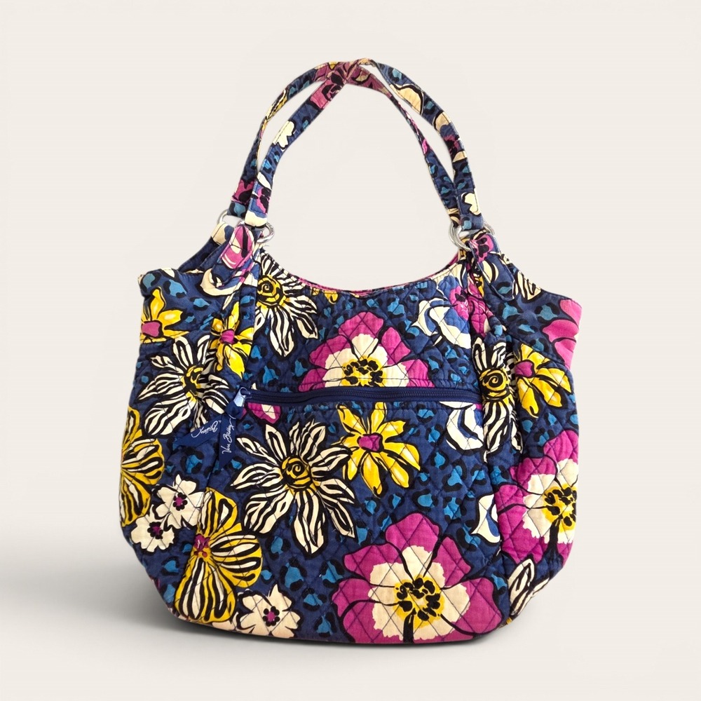 Vera Bradley Quilted Floral Leopard Print Shoulder Bag Blue Pink Yellow Cotton